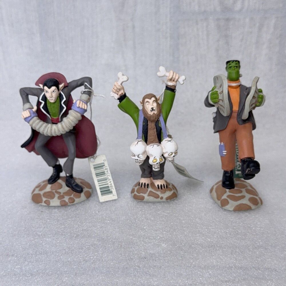 Creepy Hollow Halloween Village Dracula Wolfman Frankenstein Band Figurines NOS